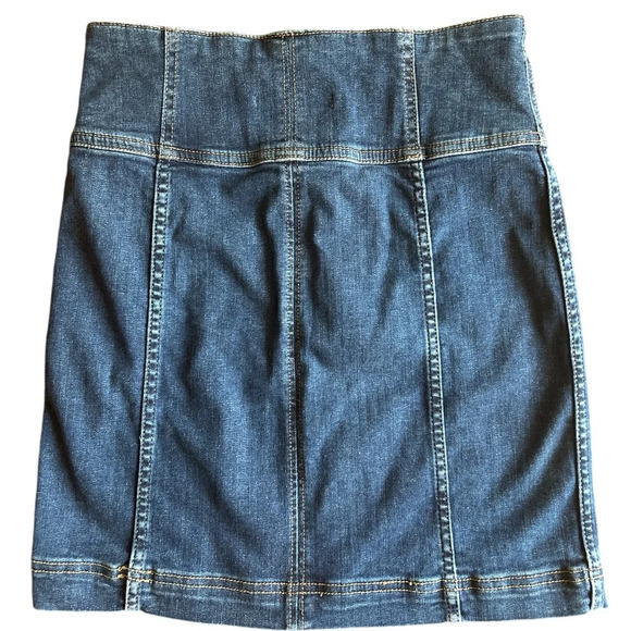 Free People Blue Denim Lace Up High Waisted Modern Femme Mini Skirt Size 4 - Picture 2 of 6